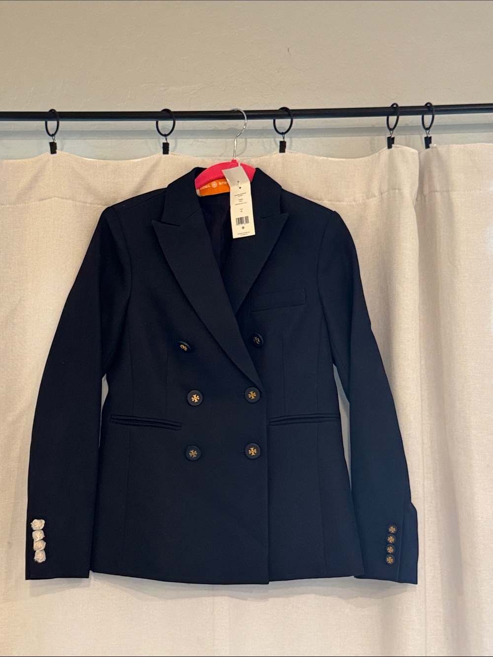 Tory Burch Double-Breasted Black Blazer with Gold Buttons COLOR IS NAVY